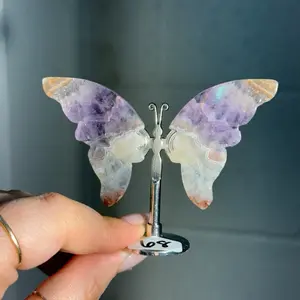 Amethyst Lace Agate Butterfly on Stand 2 × 2 in. Natural Gemstone Decorative Figurine