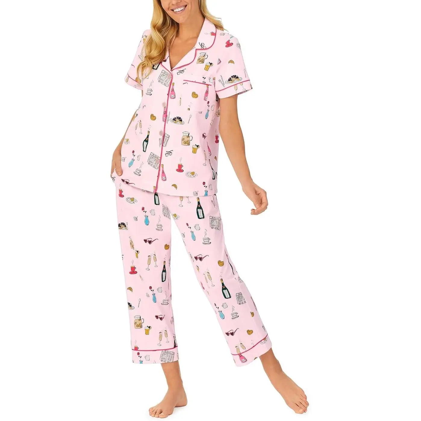 2025 Satin Women s Brunch Pajama Set: Short Sleeve Notch Collar & Cropped Pants Sleepwear - Stylish & Comfortable Loungewear for Ladies