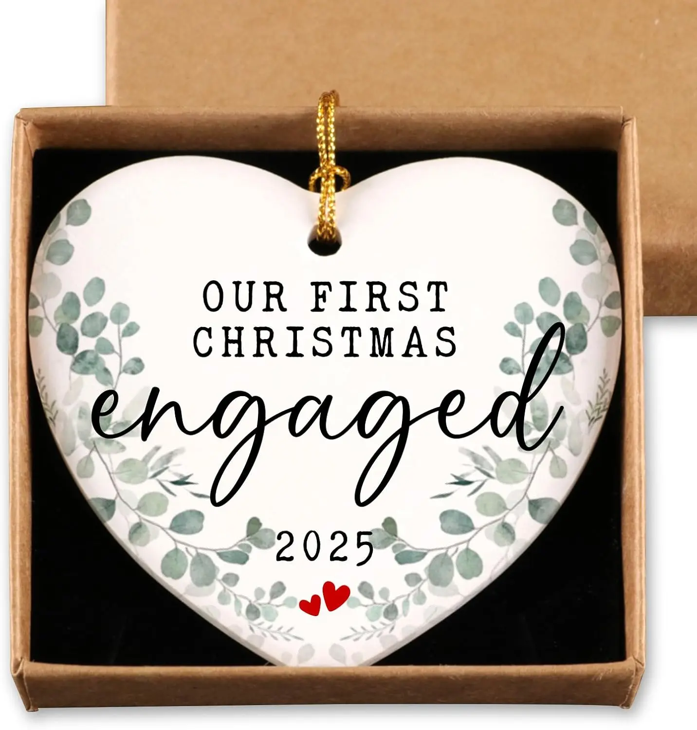 Our First Christmas Engaged 2025 Engagement Gifts for Couples Bride to Be Gifts Engagement Party Decorations Christmas Ceramic Heart Ornament