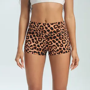 Women's Leopard Print High Waisted Biker Shorts, Stretchy Tummy Control Workout Yoga Shorts, Athletic Running Shorts for Gym Fitness Summer Casual Wear