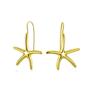 Large Starfish Dangle Drop Threader Earrings Fish Hook Gold