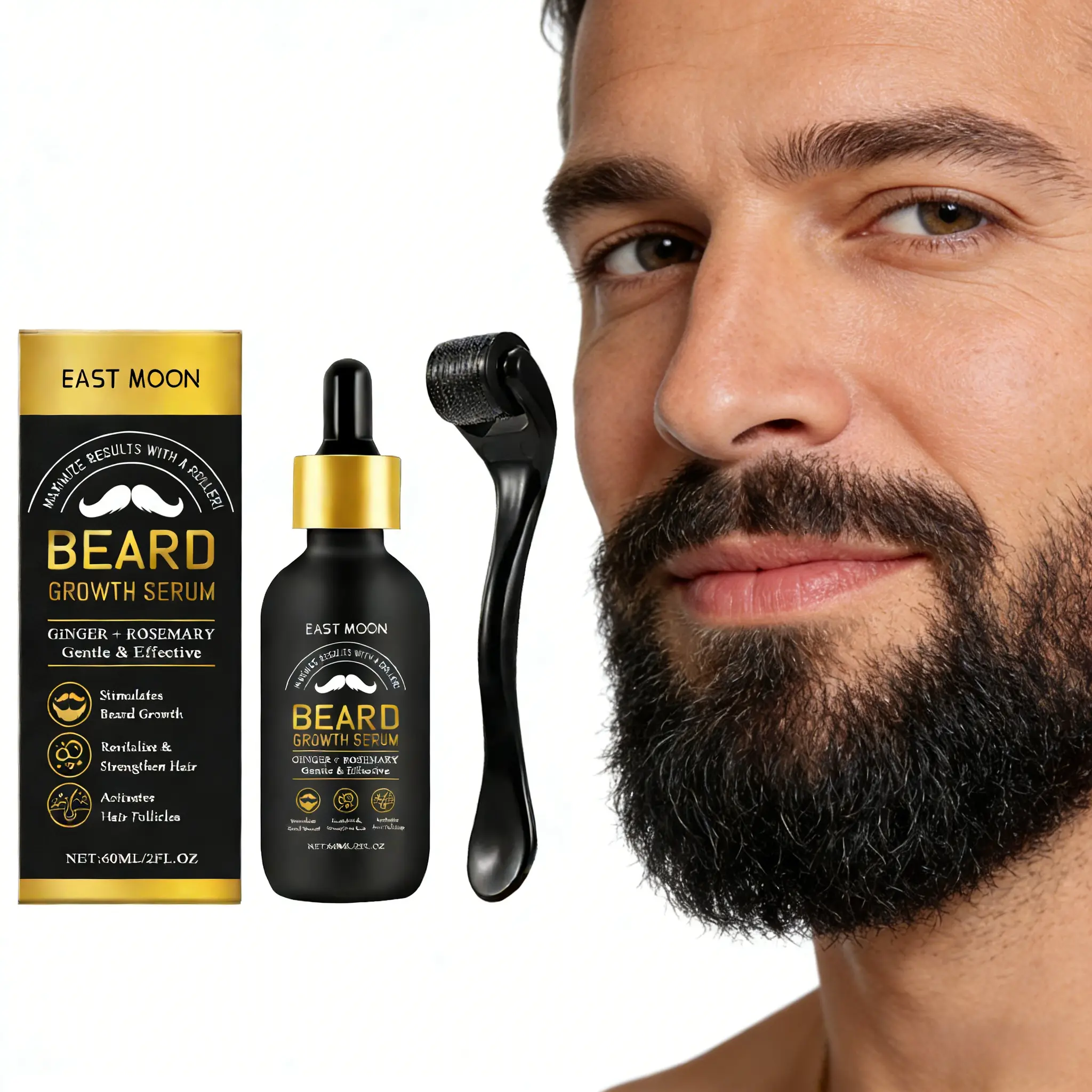 Men's Beard Care Oil 60ml - Gentle Cleansing & Hydrating Formula, Softens & Tames Frizzy Beard, Leaves Facial Hair Smooth & Manageable, Daily Beard Grooming Staple, Rosemary, Ginger Oil