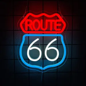 Route 66 Neon Sign, Light Up Sign, Room Decor , for Bedroom Living Room Gaming Room Man Cave Home Party Birthday Gift for Family Friends Kids