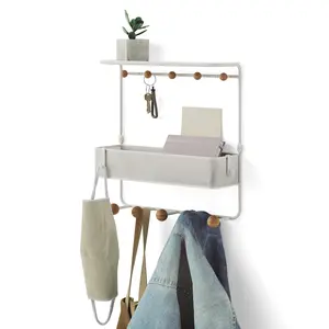 Umbra Estique Shelf with Hooks, Modern Entryway Organizer, Eco-Friendly Design - 1 Pack Decor Metal Minimalist Wood