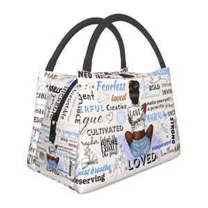 lunch box for women，lunch bag, reusable portable insulation bag, insulation bag,African descent pattern, suitable for outdoor camping, work, school, fitness