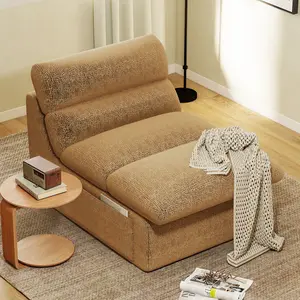 Furnimart Single Armchair: Ergonomic armless lounge chair with storage pouch, made of breathable chenille blend fabric, suitable for bedrooms, living rooms, and home offices