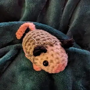 Opossum crocheted keychain