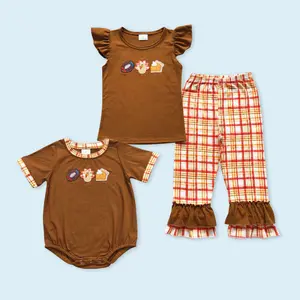 Football turkey pumpkin design kids girls Thanksgiving outfits