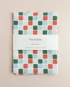 Festive Tile Organic Linen Tea Towel