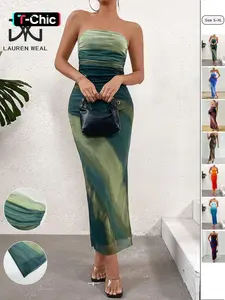 Women's Ruched Tube Dress, Elegant Strapless Dress for Party Evening, Ladies Clothes for All Seasons