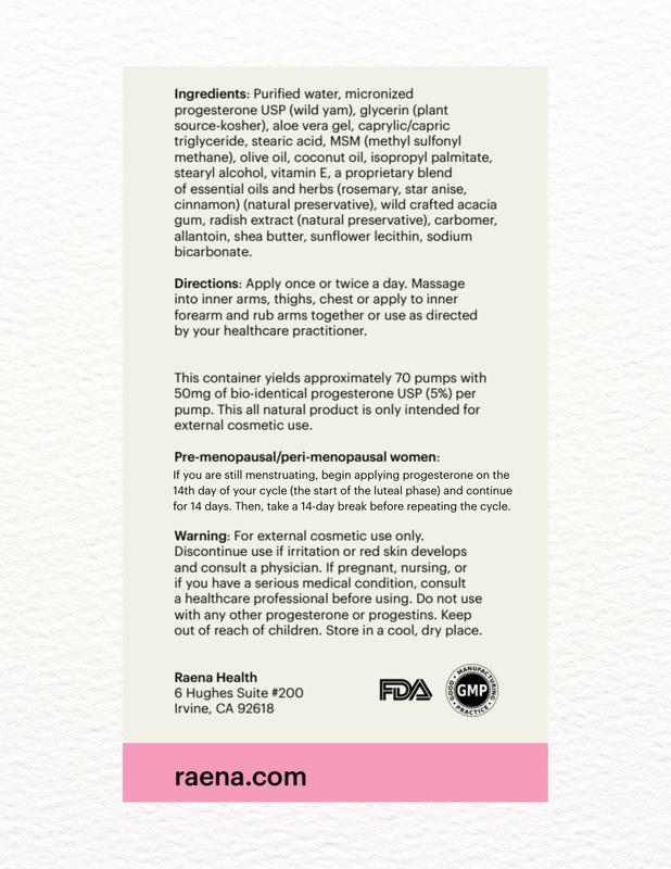 Raena The Natural Progesterone Cream 50mg--  Hormone Health Support - USA Made