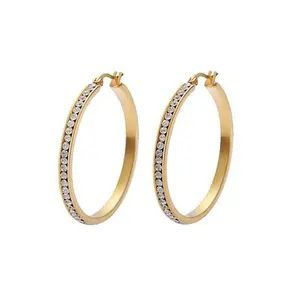 Stately Steel Cubic Zirconia Single-Row Big Hoop Earrings