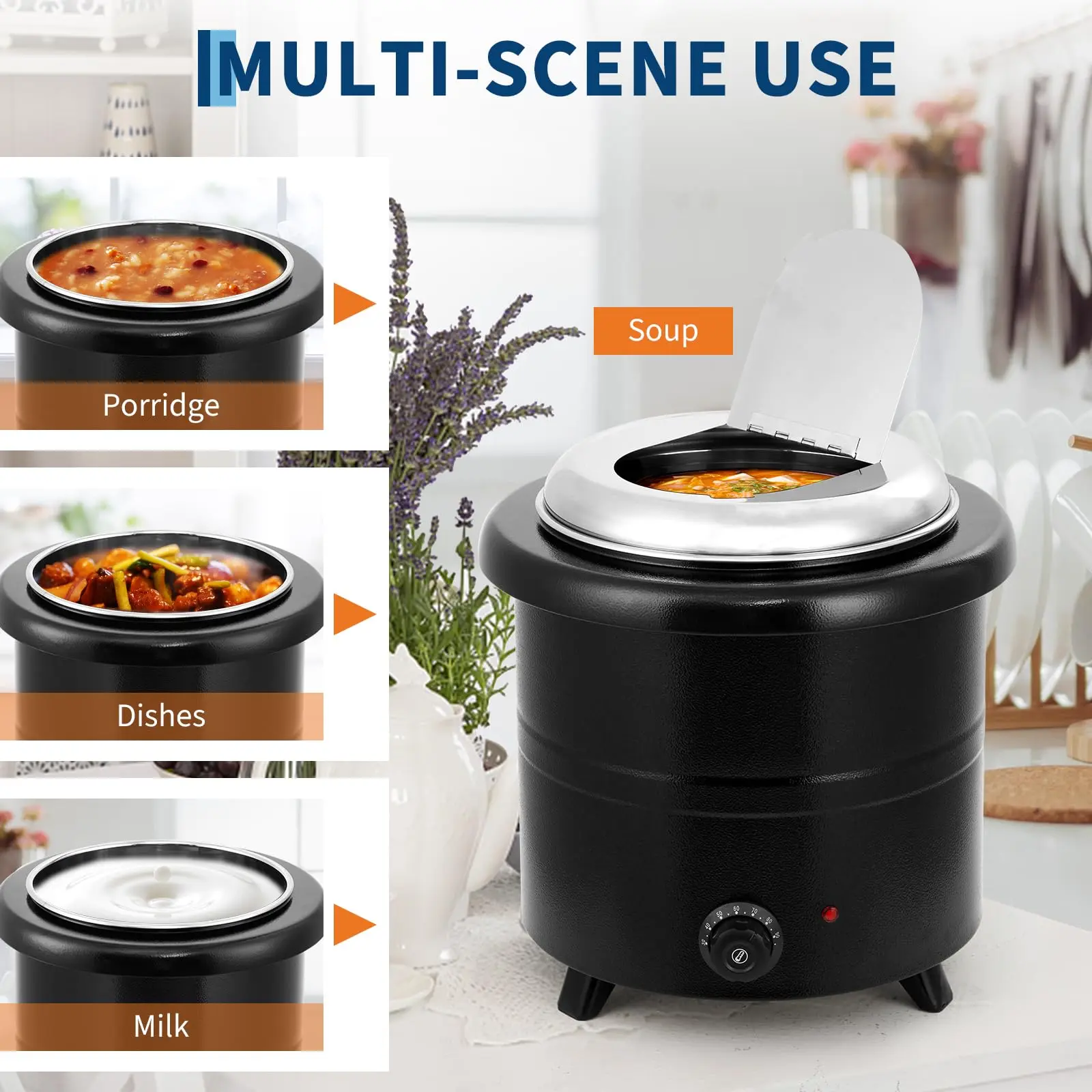 Garvee Soup Warmer 13.7 Quarts Commercial Electric Soup Kettle with Hinged Lid and Detachable Stainless Steel Food Warmer for Restaurants and Party, Home