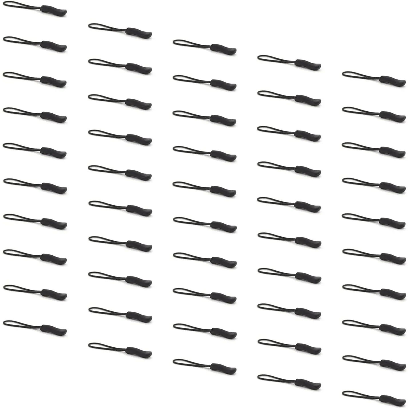 Upgraded Zipper Pull - 50 count Black  Replacement Zipper Tab Tags Cord Extension Fixer for Luggage, Backpacks, Jackets, Purses, Handbags