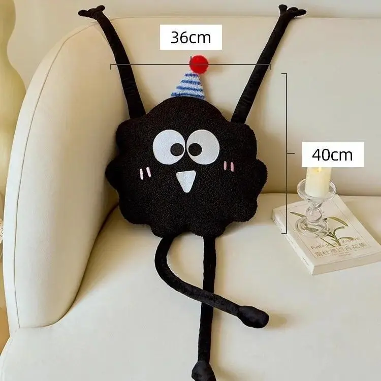 Polyester Fabric Anthropomorphic Black Coal Ball Video Game Plush Toy - 35cm Long Arms Unisex Cuddly Stuffed Pillow, Spot Clean Only, for House Decoration, Sofa Use, Streaming Setups