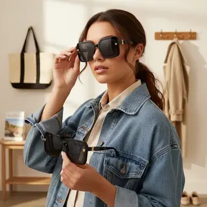 Women's Stylish Geometric-Frame Double-Beam Sunglasses, 2025 Fall/Summer Fashion, Back To School/Travel Use, PC Polycarbonate Resin Lens Sun Protection Eyewear Accessory, Stylish Glasses