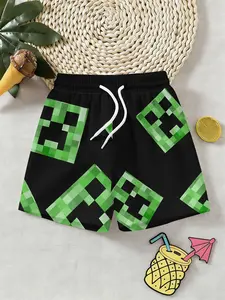 Pixel Block Full Print 3D Shorts for Boys, Casual Beach Pants, Swimwear Shorts, Fashion Outdoor Sports, Birthday Gift, Holiday Gift