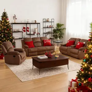 Modern Microfiber Recliner Sofa Set 3 Pieces for Living Room Home Office with Reclining Couch Chair and Comfortable Seating