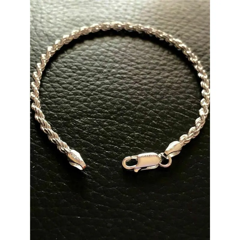 Women’s Solid 925 Sterling Silver Thin Rope Bracelet 7” Made In Italy