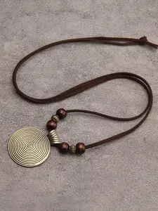 Boho PU Leather Cord Necklace with Spiral Pattern Pendant, Long Vintage Style Sweater Chain for Women, Casual Fashion Jewelry