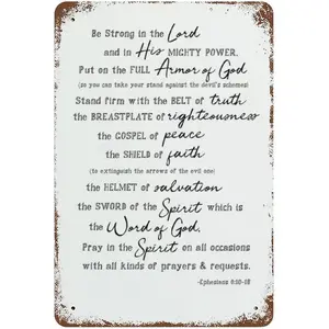 VIOFLOW Vintage Metal Armor of God Scripture Wall Art - Ephesians 6:10-18 Verse Sign, Distressed Religious Decor for Home, Church, Door Installation, 20.32x30.48 cm, English Language, Door-Mountable for entryway, Bar, Kitchen