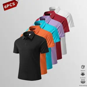 6-Pack Men's Summer Three-Piece Polo Shirt Set Solid-Color Casual Design Stylish and Versatile Suitable for Leisure, Business, and Sports Occasions Orange/Black/Navy Blue/Green Combo Set