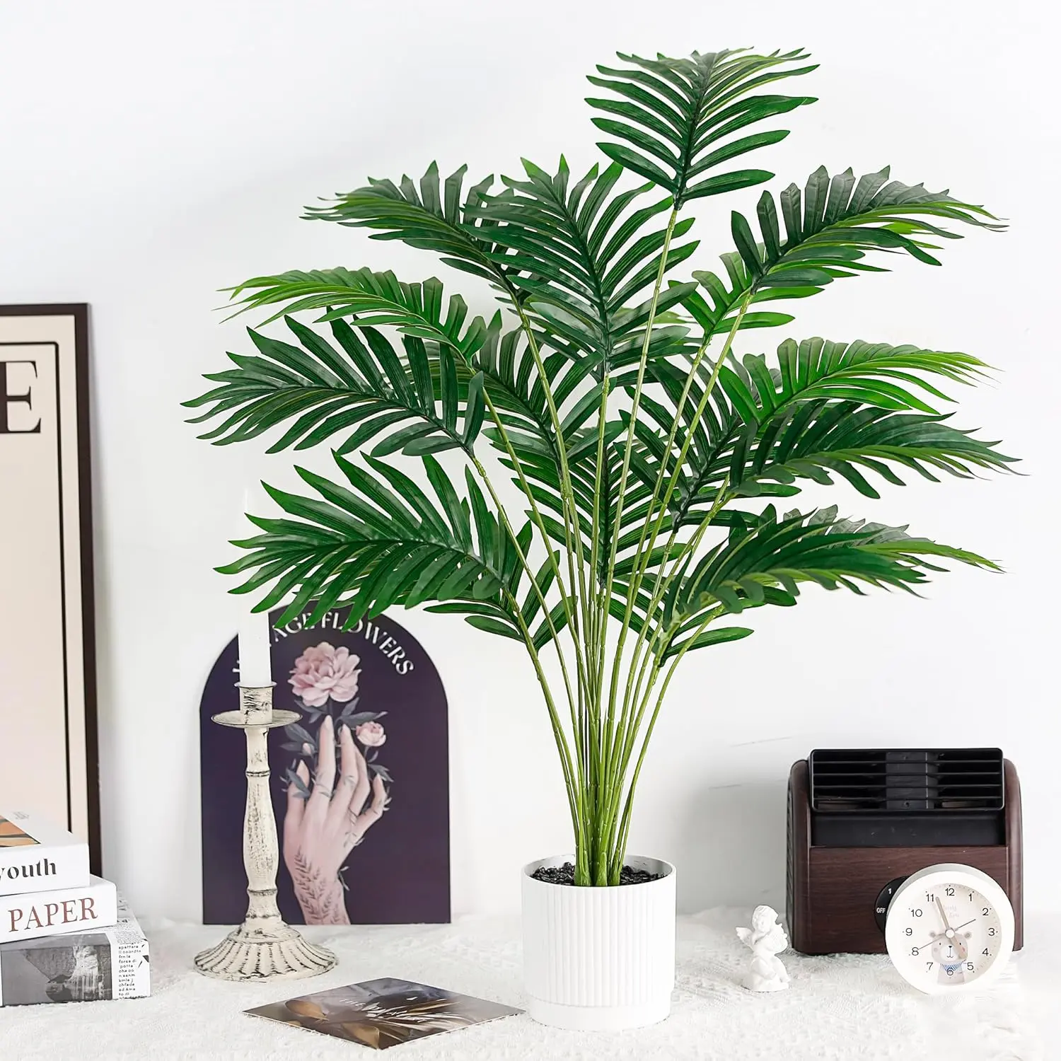 Decorative 2-Pcs High-Quality Plastic Artificial Tropical Leaf Trees - Adjustable Fresh Green Leaves, Year-Round Tropical Look Fake Greenery for Home Garden Indoor/Outdoor Decoration, Iron, Garden Decor