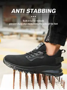 Flyknit Safety Shoes Casual Sneakers Work Shoes, Steel Toe Anti-Stamping Anti-Puncture, Breathable Mesh Comfort Lightweight, Daily Wear and Industrial Use
