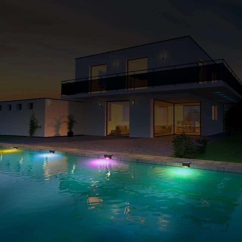 Solar Pool Side Lights 4-Pack, Colorful Solar Lights,Color Changing Waterproof Light up Swimming Pool Accessories Night Lights, Outdoor LED Deck Lights for Stairs, Step, Fence, Yard, Patio, and Pathway Decor