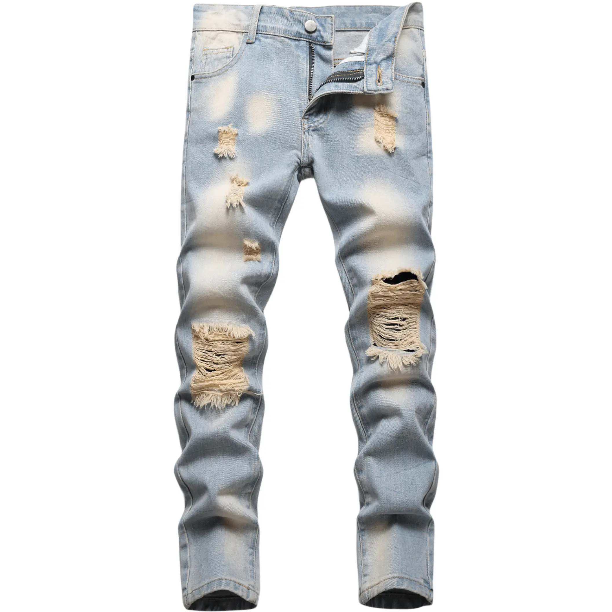 Boys' 5-Point Skinny Fit Ripped Denim Pants, Comfy Distressed Fashion Bottoms for Kids, Five Point Pants