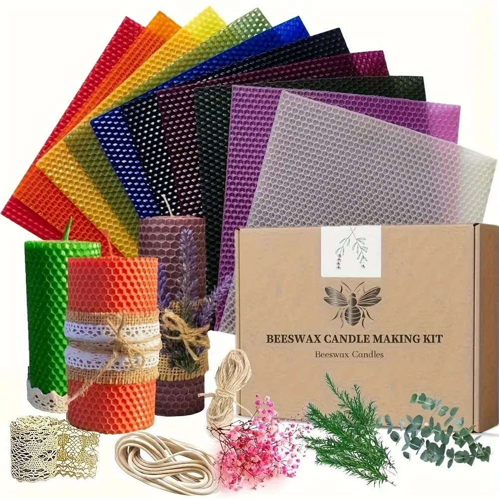 Beeswax Sheet DIY Kit, Handmade Honeycomb Candle Making Supplies with Complete Cotton Wicks, Clean Low-Smoke Burning, Beginner Friendly Craft Set for Handicraft Creation, Home Decor & Holiday Gift Making