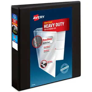 Avery Heavy-Duty View 3 Ring Binder, 1.5 Inch One Touch Slant Rings, 375-Sheet Capacity, DuraHinge, 2.1 Inch Wide Spine, Customizable Clear Cover and Spine, 1 Black Binder (79097)