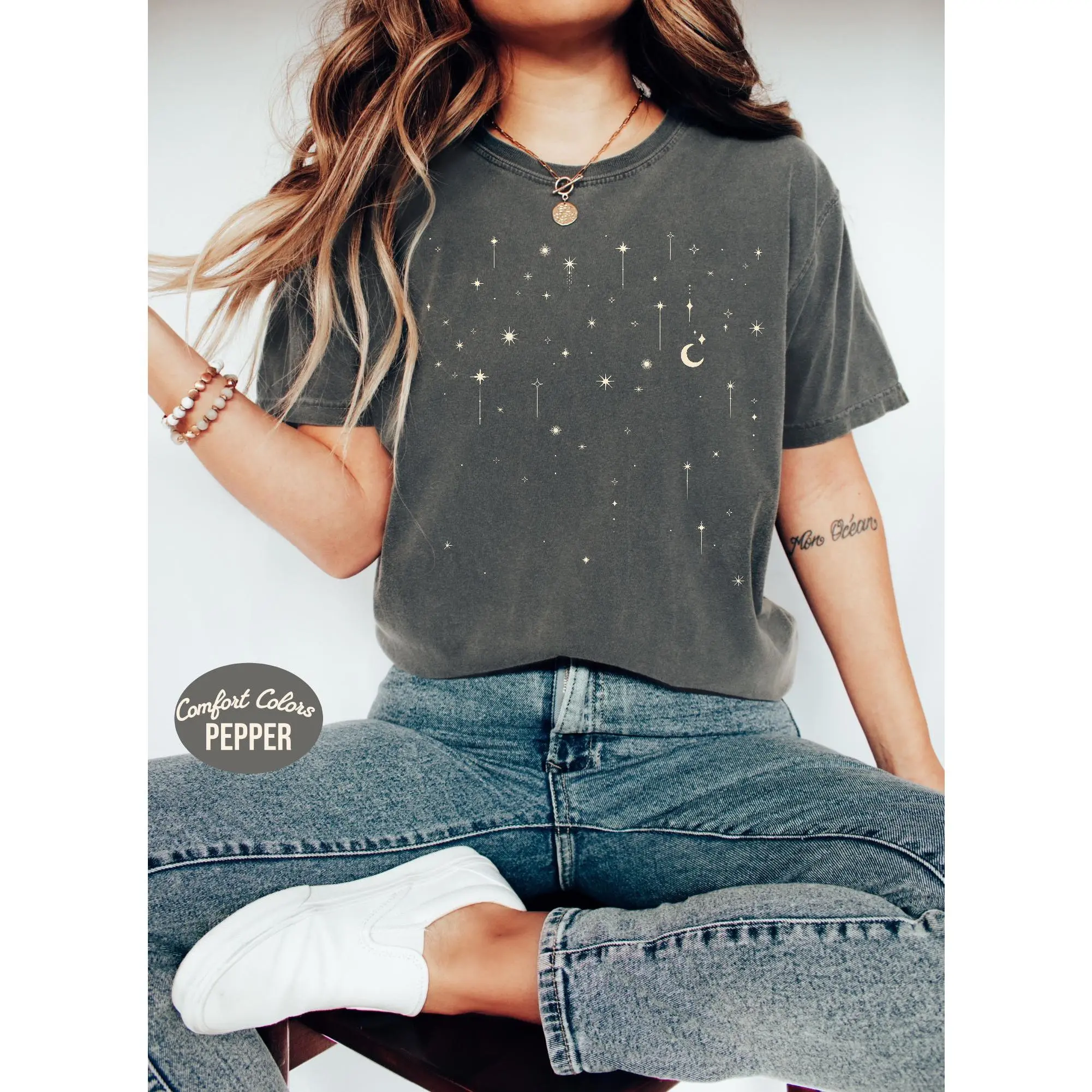 Starlight Comfort Colors Shirt Celestial Tee Mystical Moon Shirt Space Stars T-shirt Astrological Gift