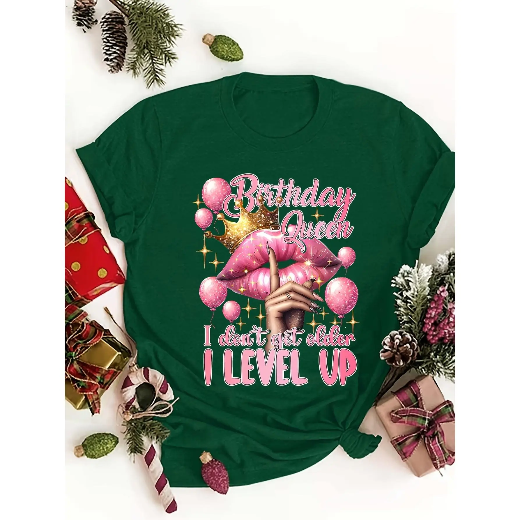 Birthday Queen Print Crew Neck T-Shirt, Casual Short Sleeve T-Shirt for Spring & Summer, Women's Clothing