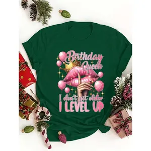 Birthday Queen Print Crew Neck T-Shirt, Casual Short Sleeve T-Shirt for Spring & Summer, Women's Clothing