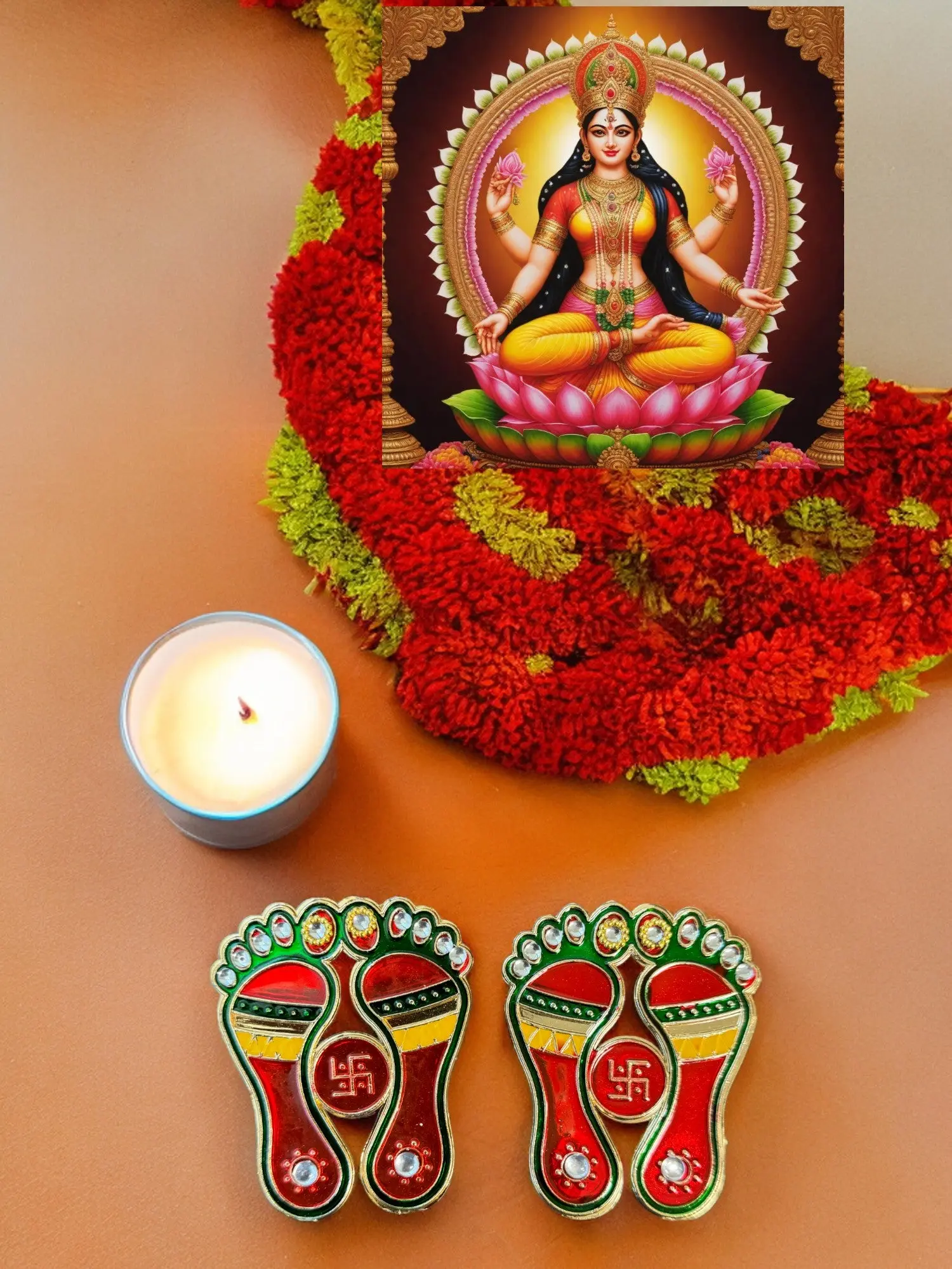 Beautiful  Pair of Laxmi charan, Lakshmi pagh, Lakshmi feet Set of 2 for Indian Puja, Mandir , Indian festive Decoration, Hindu Festival, Laxmi & Diwali Puja