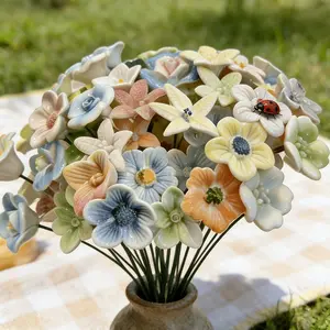 10-Piece Ceramic Artificial Flowers, Handmade 3D Glazed Decorative Pieces, Outdoor Picnic Table Centerpiece, Rustic Garden Style