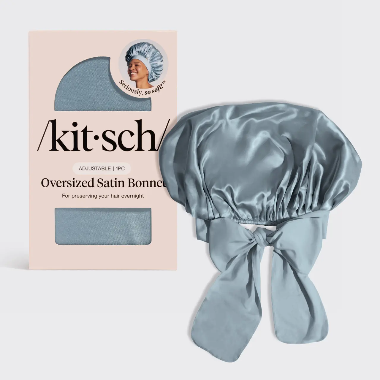 Kitsch Adjustable Oversized Satin Bonnet- Haze Blue Kitsch Adjustable Oversized Satin Bonnet- Haze Blue