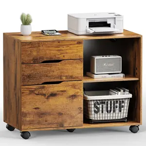 Rolling 3-Drawer Lateral File Cabinet with Wheels, Adjustable Shelf Under Desk Storage & Printer Stand, Wood Organizer for Small Office & Home Space