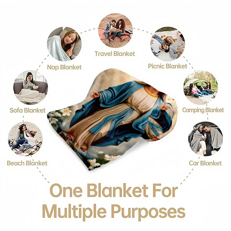 Virgin Mary Blanket Wrap Yourself in Divine Comfort Soft Funny Throw Blanket Cozy Lightweight Plush Portable Cover Blanket For Sofa,Warm Gift For Birthday,Christmas,Multiple Blanket Suitable for all four seasons cozy flannel blanket