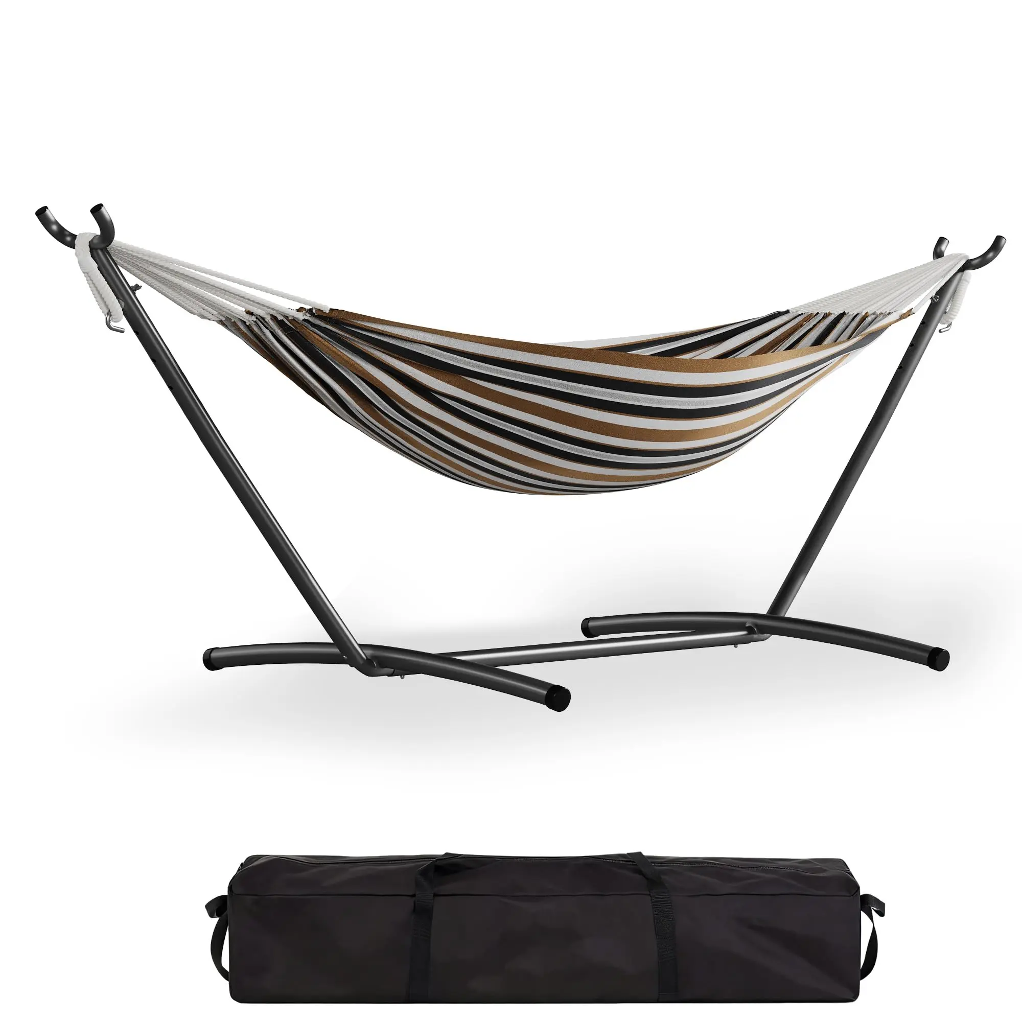 Double 2 Person Hammock, Indoor Outdoor Standing Hammock with Space Saving Steel Stand, Carry Bag, 500 LBS Weight Capacity, for Garden Camping Beach