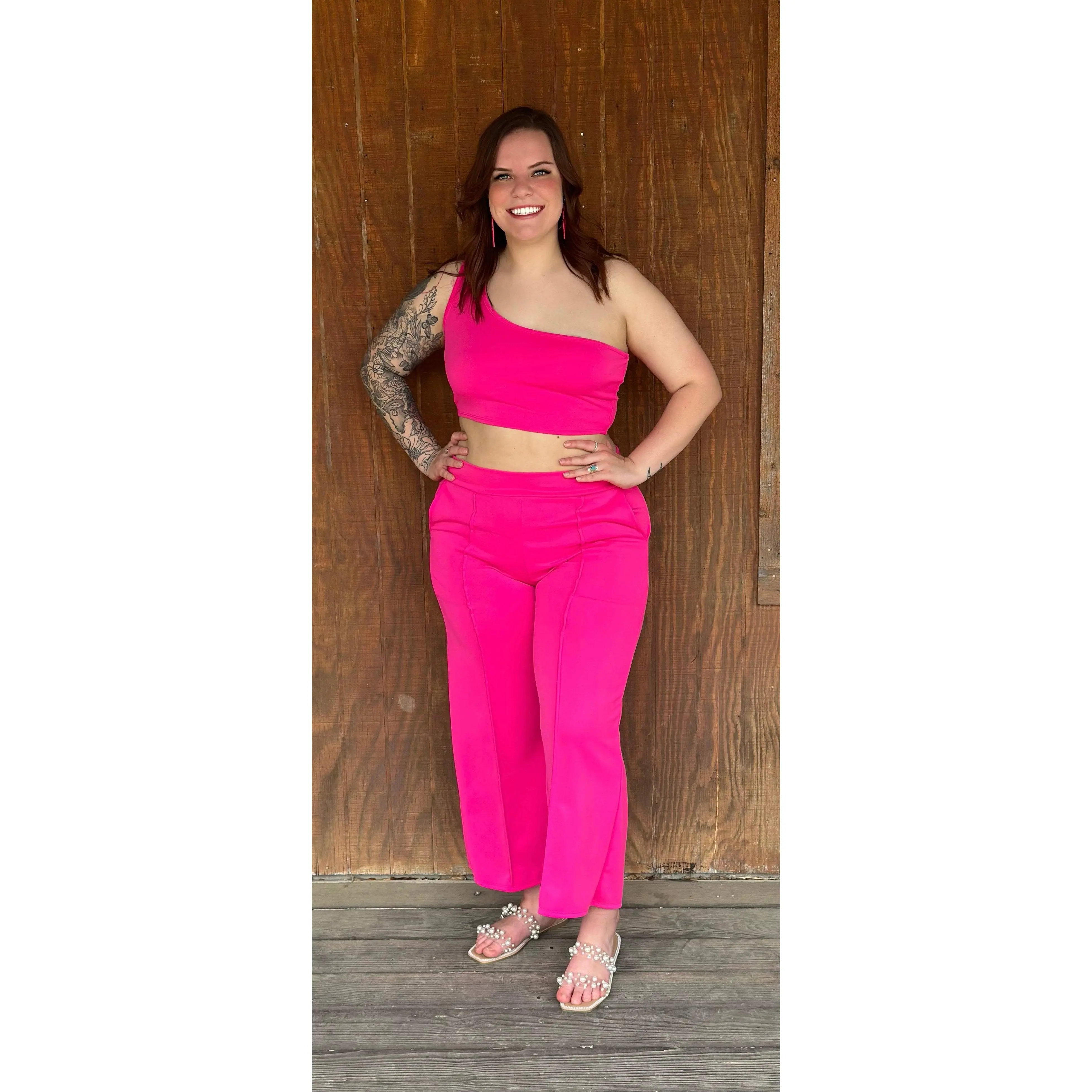 Fuchsia Pink Flare Capris Plus Size
