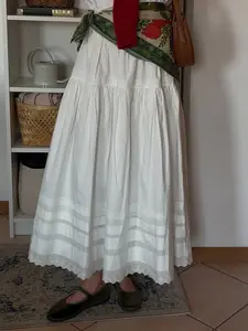 Summer Lace Patchwork Skirt, Casual Loose-Fitting Long Skirt with Zip Closure, Holiday Style A-Line Skirt for Women