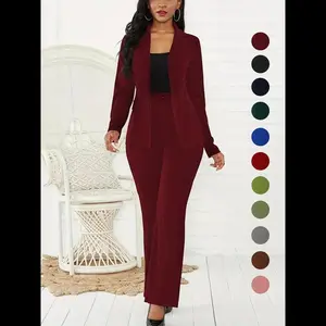 Two-piece Set Women's Plain Button Lapel Neck Long Sleeve Blazer & Suit Pants Ladies Suits, Casual Wear 2024, Elegant Comfort Business Casual Flap Detail Long Sleeve Outerwear & Trousers for Daily Wear, Womenswear for All Seasons, Formal Wear