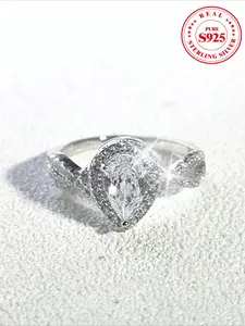 S925 Sterling Silver Zircon Decorated Ring, Elegant Engagement Ring for Women, Trendy All-match & Exquisite Jewelry for Birthday Gift, Elegant Fashion Rings