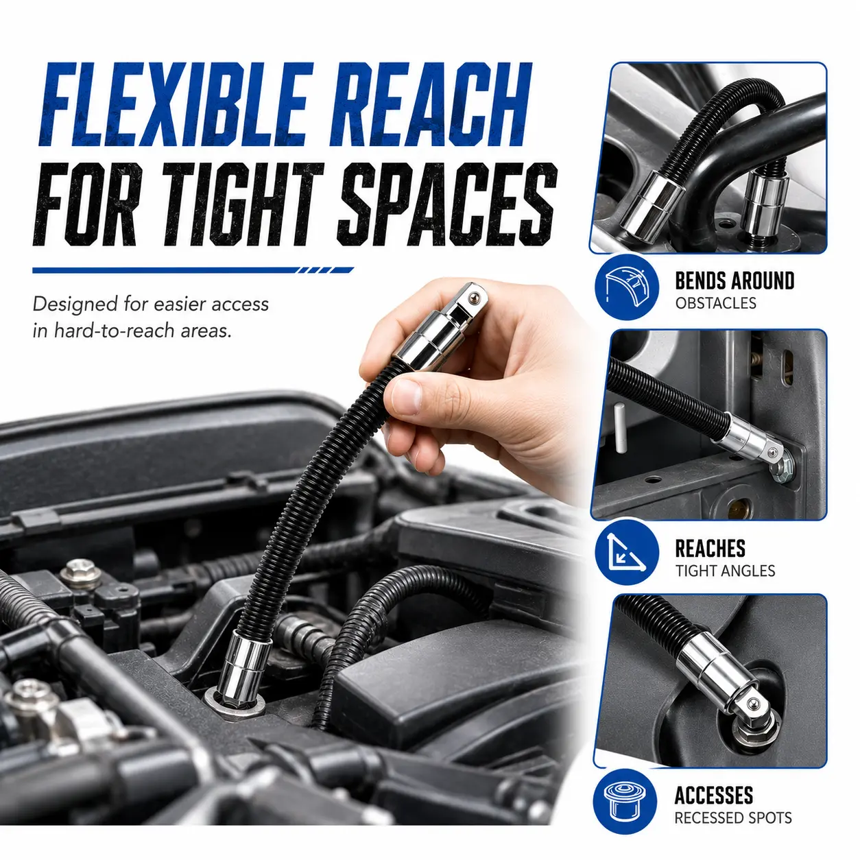Flexible Socket Extension Bar Set 3-Piece 1/2" 3/8" 1/4" Shaft Drive 10" 8" 6"-Spring-Loaded Detent Balls to Prevent Slipping, fathersdaygift fathersdaygift