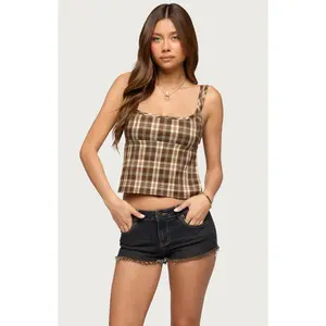 Edikted Women's Sanya Backless Plaid Top