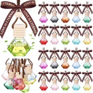 Mudder 50 Pcs Gradient Hanging Car Air Freshener Car Diffuser Bottle Pendant Empty Glass Perfume Bottle for Essential Oil Fragrance Aromatherapy Ornament Wedding Employee Gifts(Rhombus,Colorful)