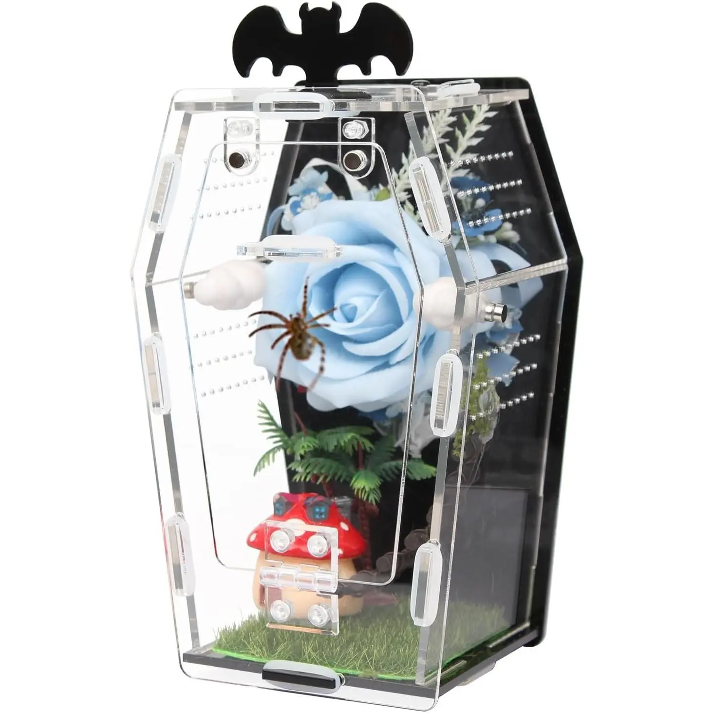 Spider Breeding Enclosure Kit - Compact Black Coffin Gothic Terrarium with Magnetic Lock, Feeding Hole, Easy-Clean Design, Perfect Desktop Centerpiece for Small Pets