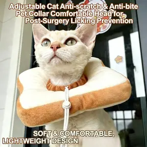 New Adjustable Cat Recovery Collar Soft Non-Woven Protective Headgear Anti-Lick Anti-Bite Wound Healing Collar for Cats After Surgery Grooming Medical Use